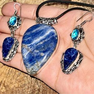 Navy Sodalite Pendant & Earrings Set